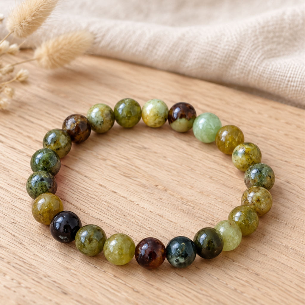 bracelet grenat vert bois