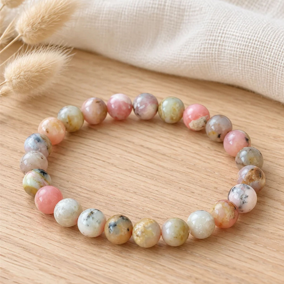 bracelet opale rose bois