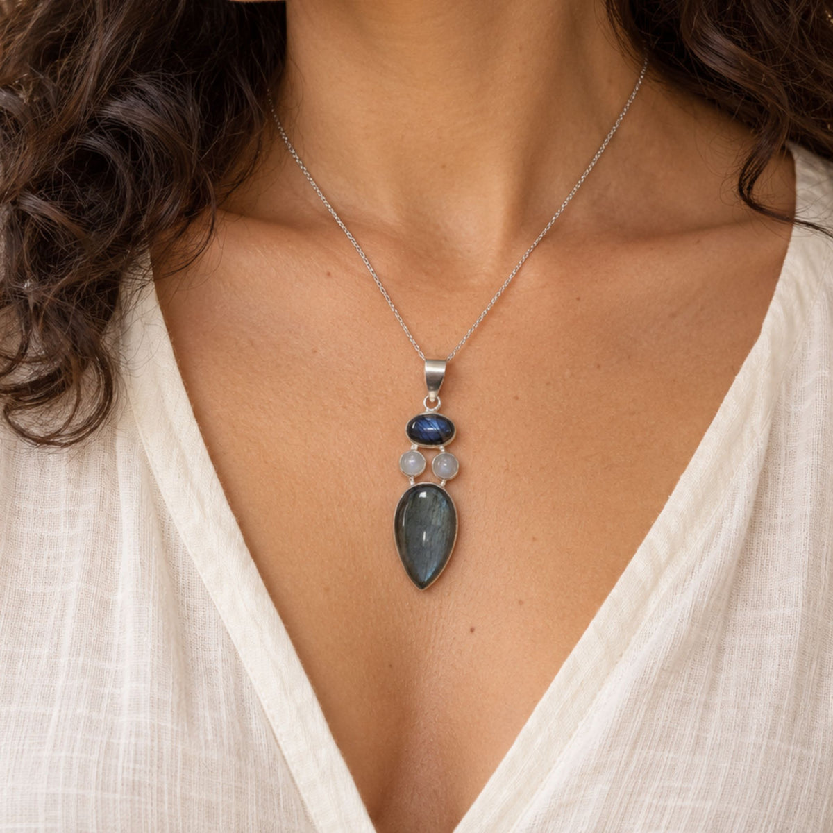 Pendentif labradorite et pierre de lune